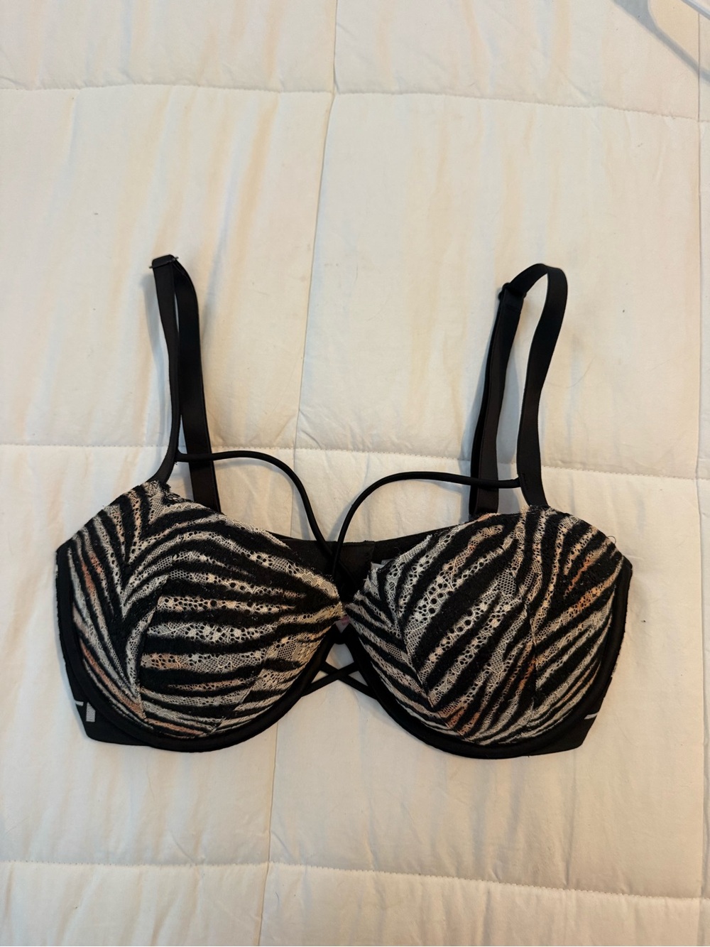 Victoria's Secret Black and White Zebra Print Underwire Bra with Strappy Detail